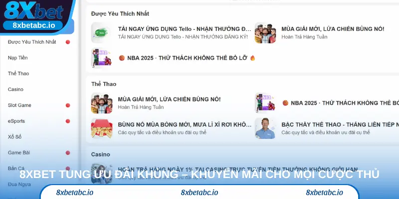 8Xbet tung ưu đãi cực khủng – Khuyến mãi hấp dẫn cho mọi cược thủ