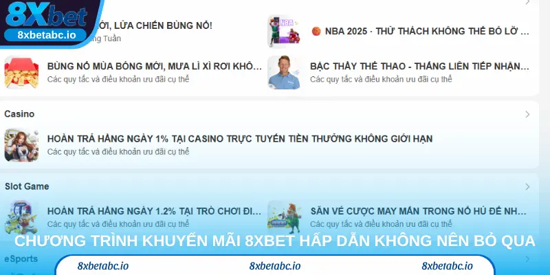 Các chương trình khuyến mãi 8xbet com hấp dẫn không nên bỏ qua